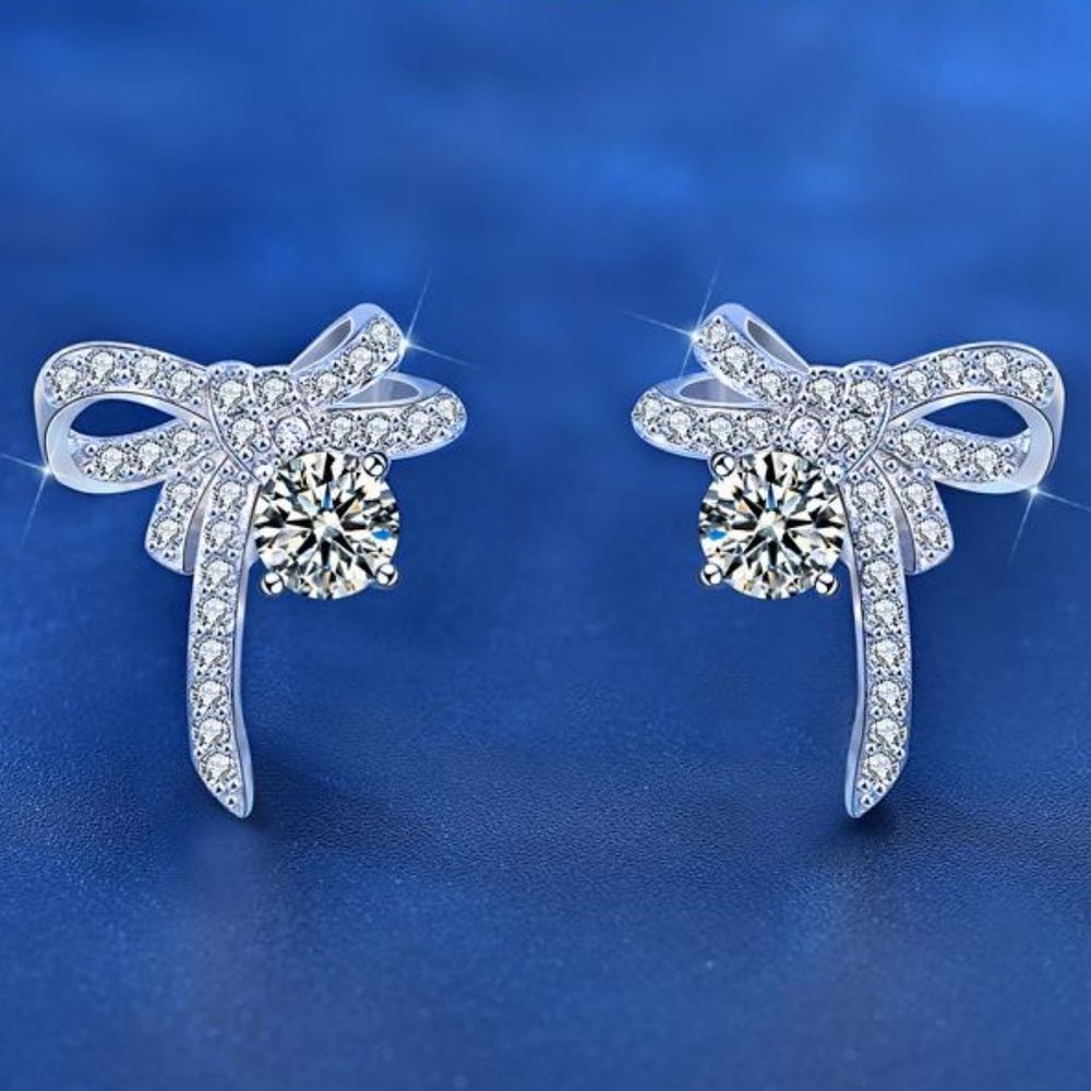Certified 1ct. t.w. Moissanite Diamond Bow Knot Stud Earrings NEW A